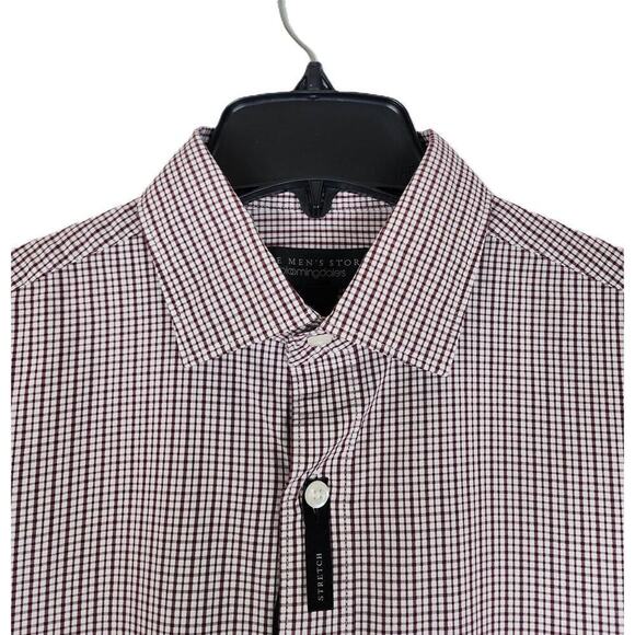 The Men's Store Classic-Fit Stretch Cotton Button-Down Burgundy Check XXL NWT - Picture 3 of 4